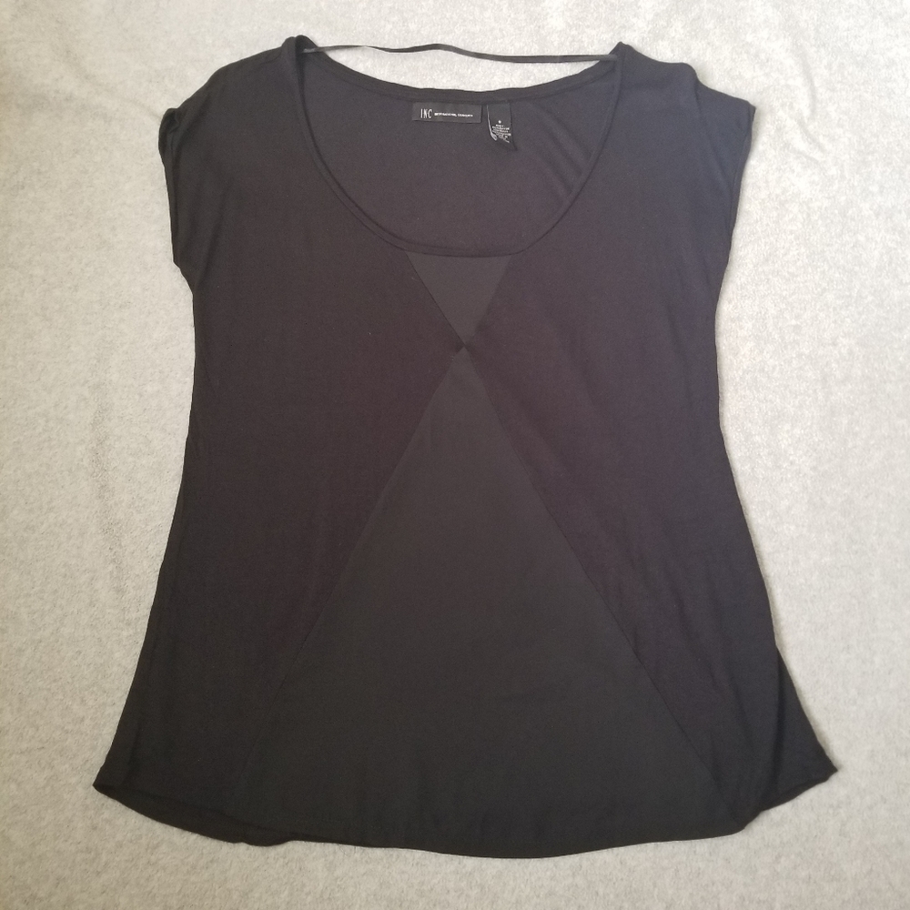 CLOSEOUT INC Mixed Media Black Tshirt Blouse